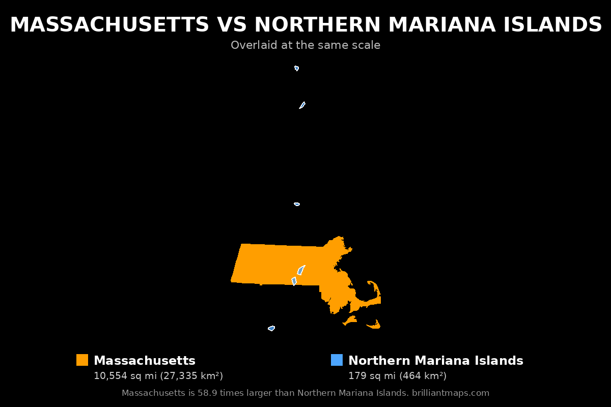 Massachusetts vs Northern Mariana Islands Size Comparison Map