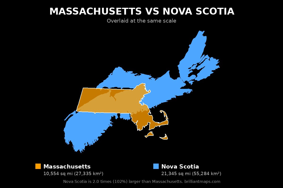 Massachusetts vs Nova Scotia Size Comparison Map