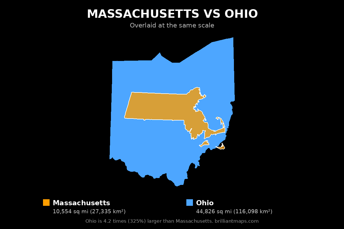 Massachusetts vs Ohio Size Comparison Map
