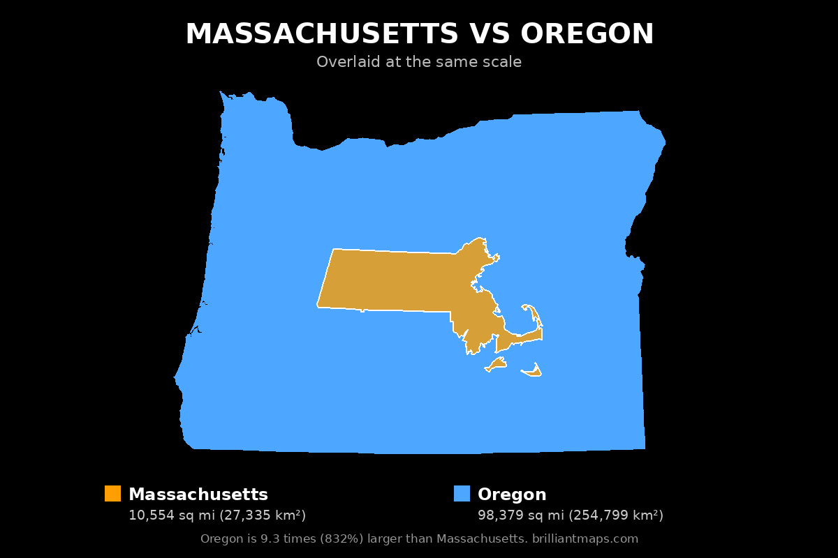 Massachusetts vs Oregon Size Comparison Map
