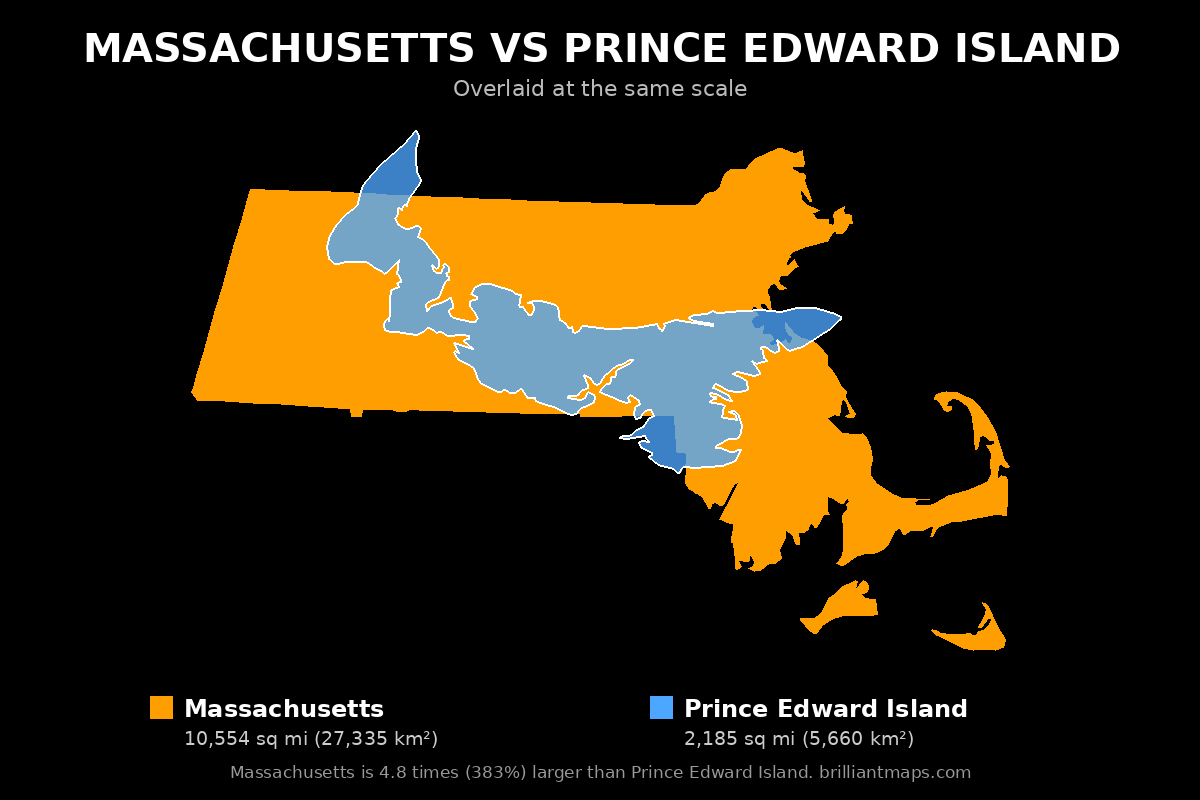 Massachusetts vs Prince Edward Island Size Comparison Map