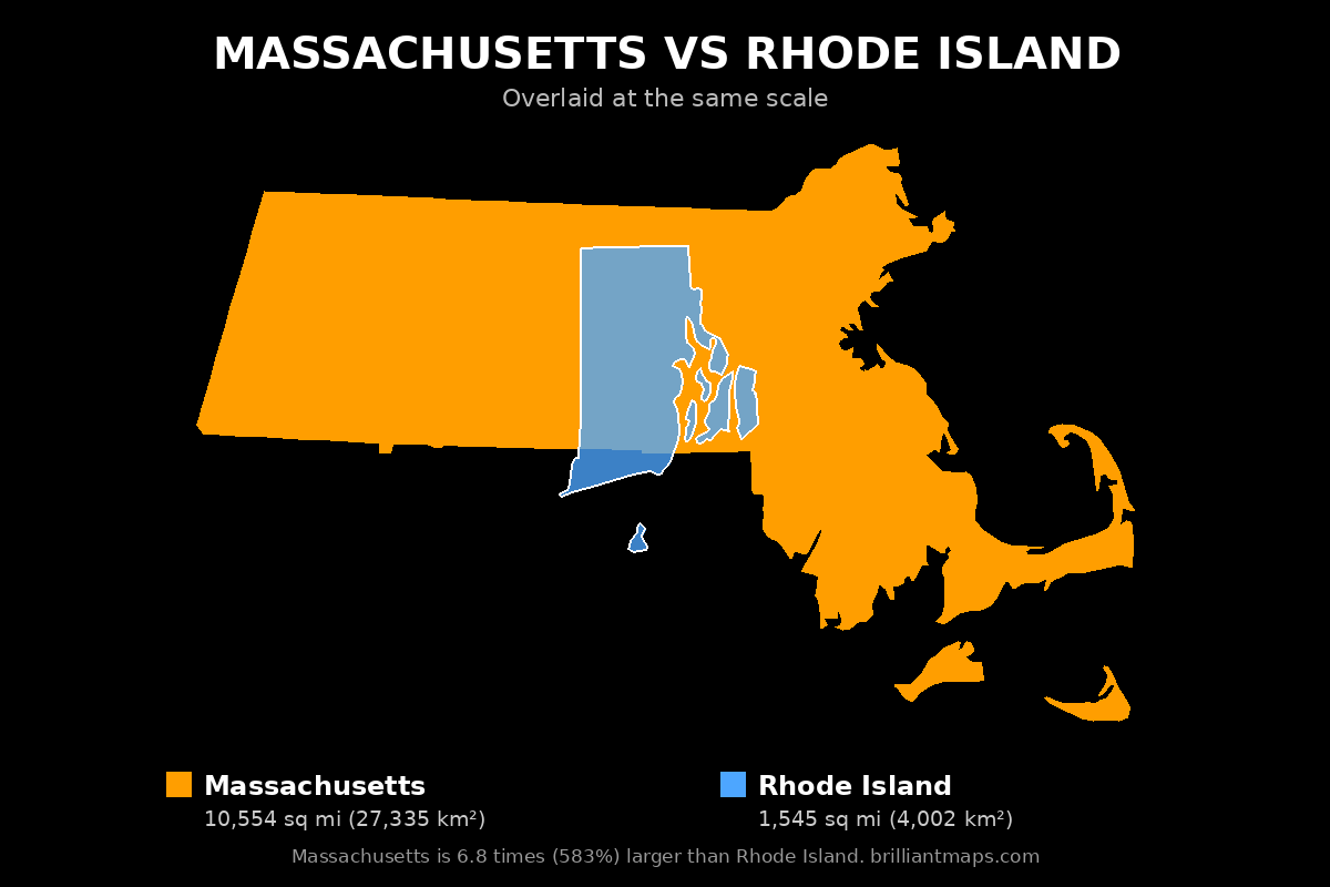 Massachusetts vs Rhode Island Size Comparison Map