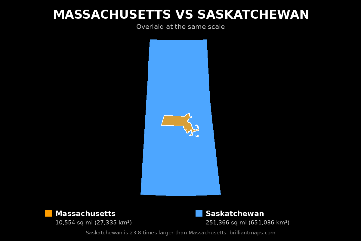 Massachusetts vs Saskatchewan Size Comparison Map