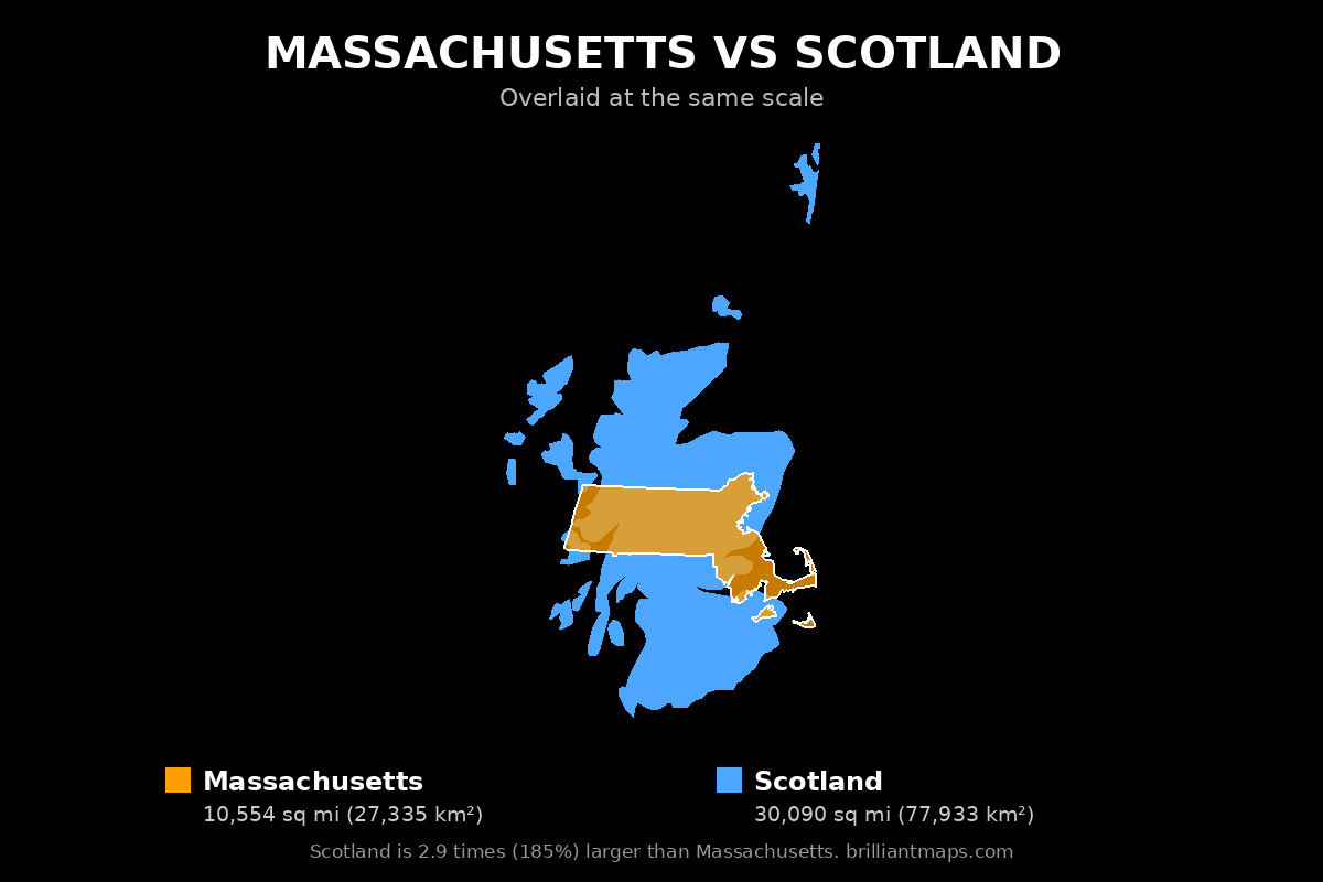 Massachusetts vs Scotland Size Comparison Map