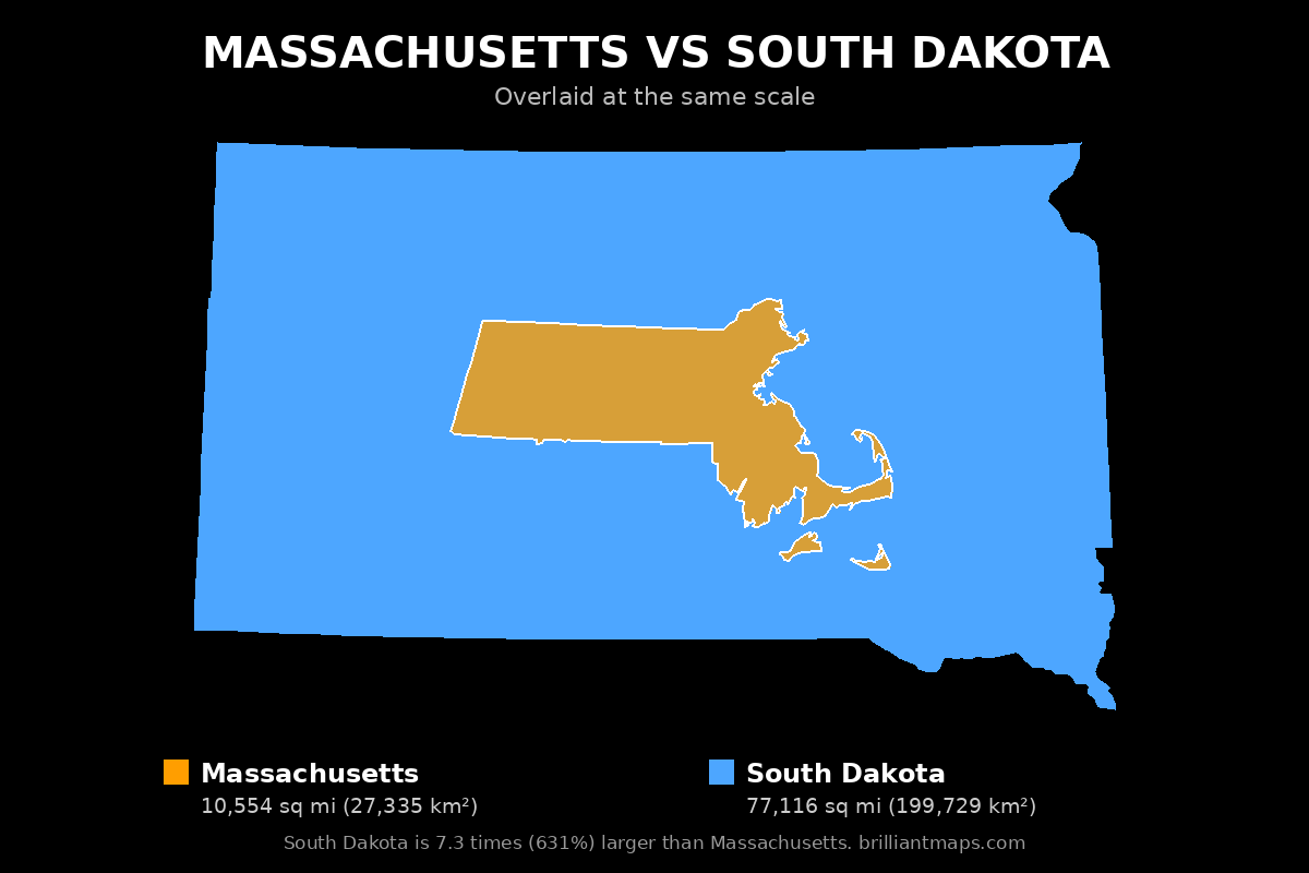 Massachusetts vs South Dakota Size Comparison Map