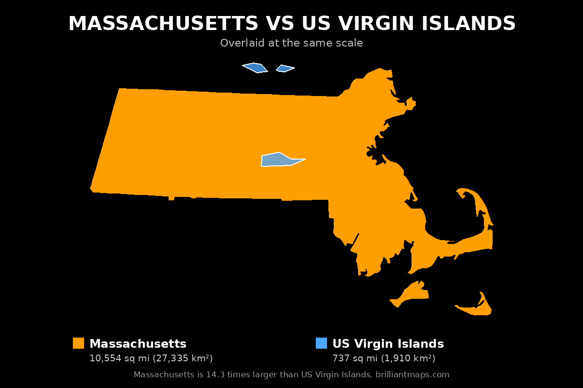 Massachusetts vs US Virgin Islands Size Comparison Map
