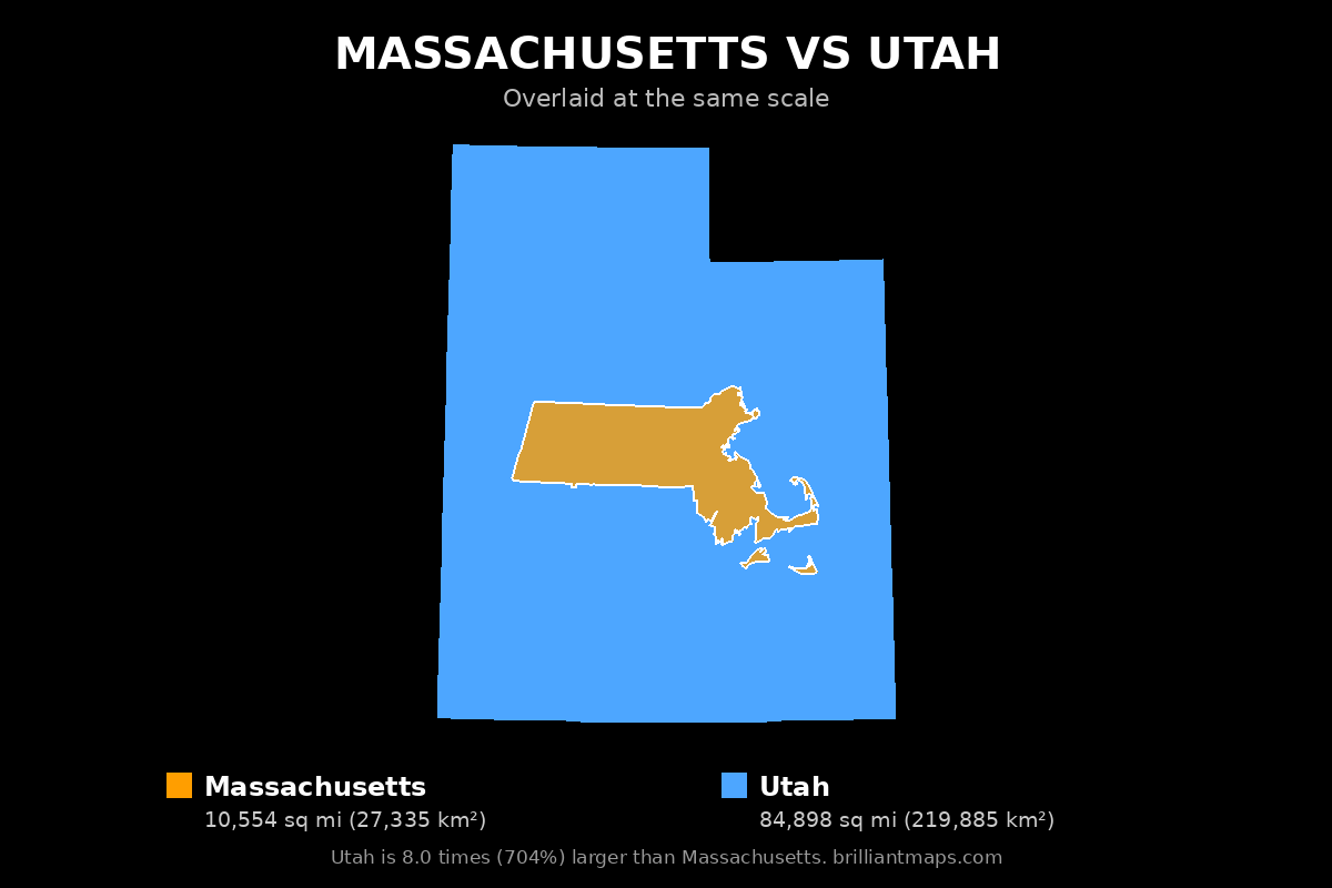 Massachusetts vs Utah Size Comparison Map