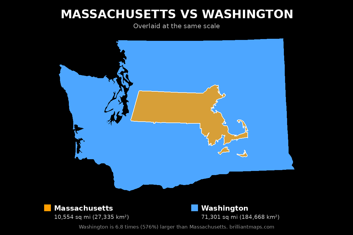 Massachusetts vs Washington Size Comparison Map
