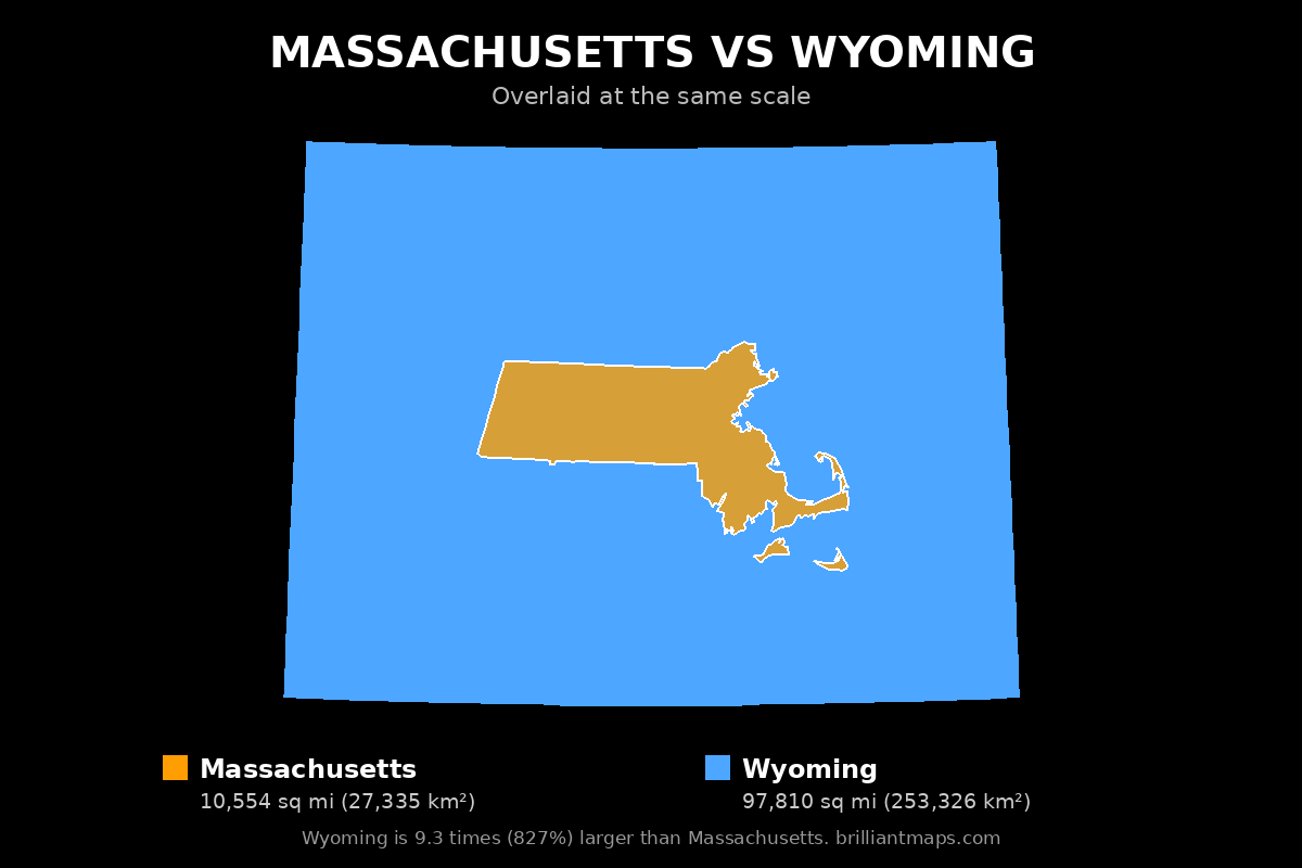 Massachusetts vs Wyoming Size Comparison Map