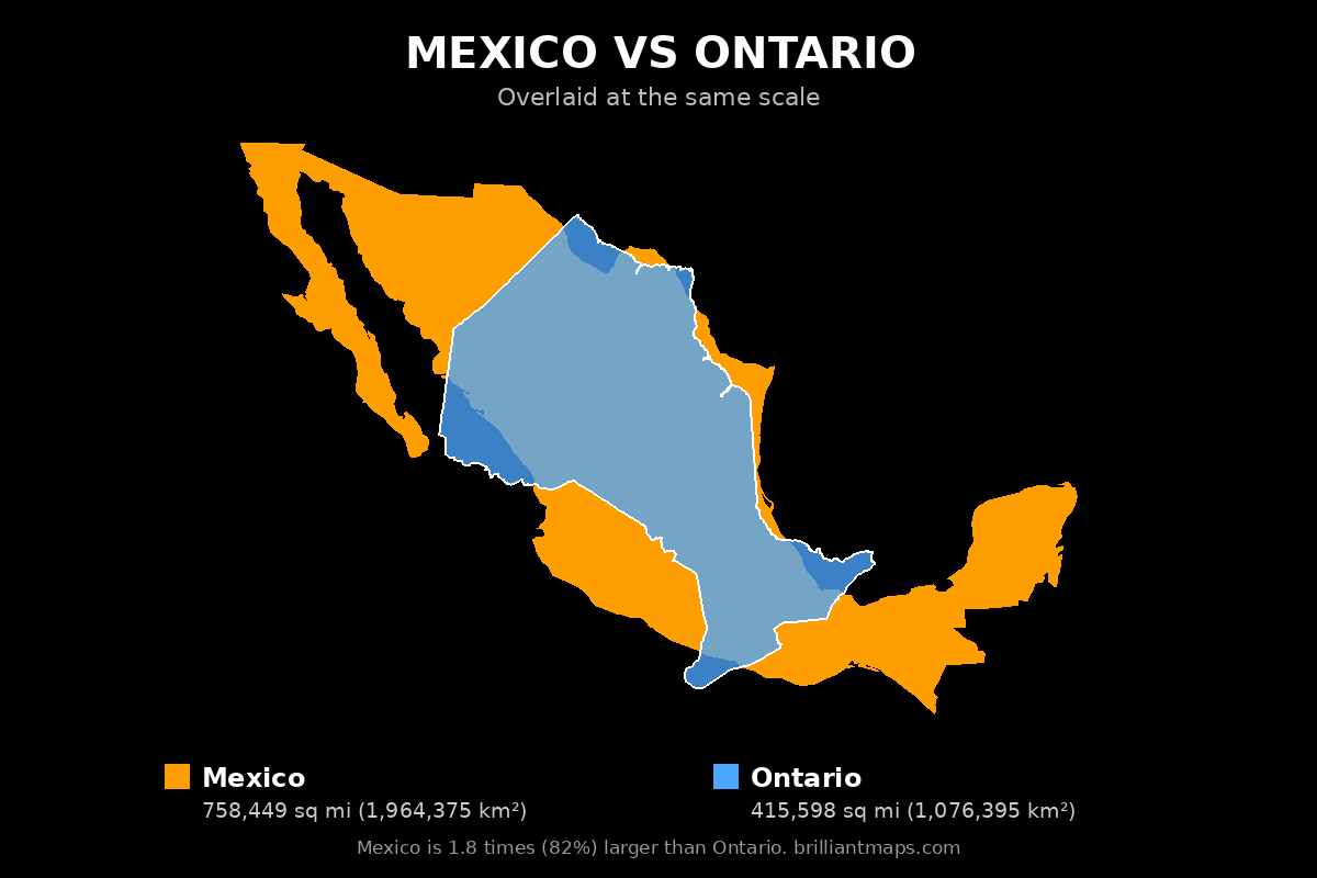 Mexico vs Ontario Size Comparison Map