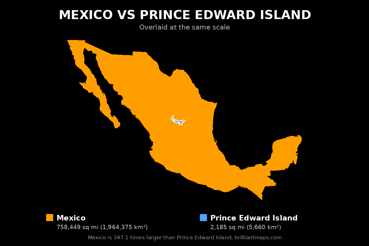 Mexico vs Prince Edward Island Size Comparison Map