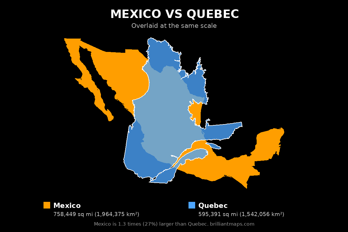 Mexico vs Quebec Size Comparison Map