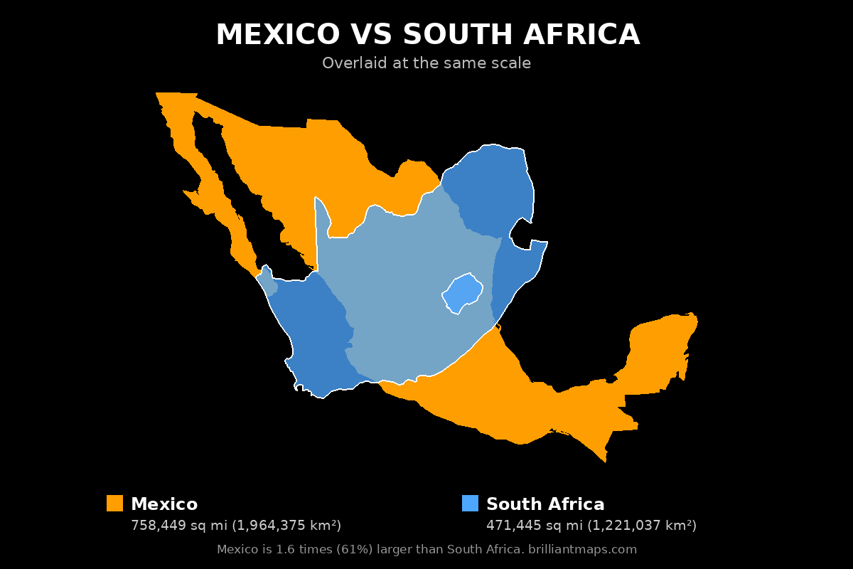 Mexico vs South Africa Size Comparison Map