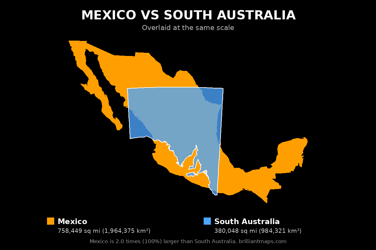 Mexico vs South Australia Size Comparison Map