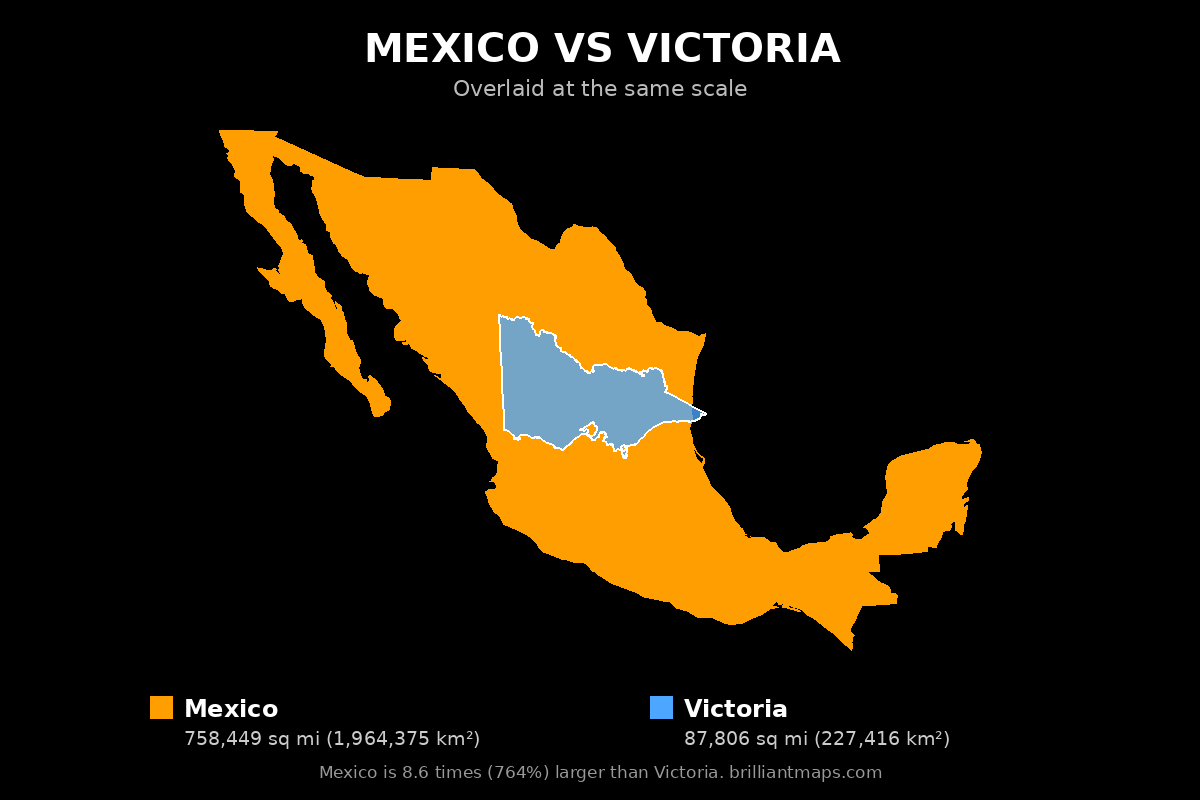 Mexico vs Victoria Size Comparison Map