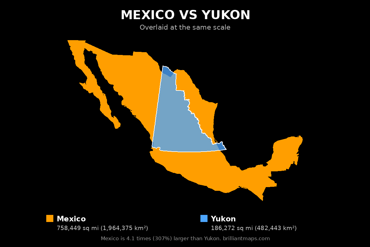 Mexico vs Yukon Size Comparison Map