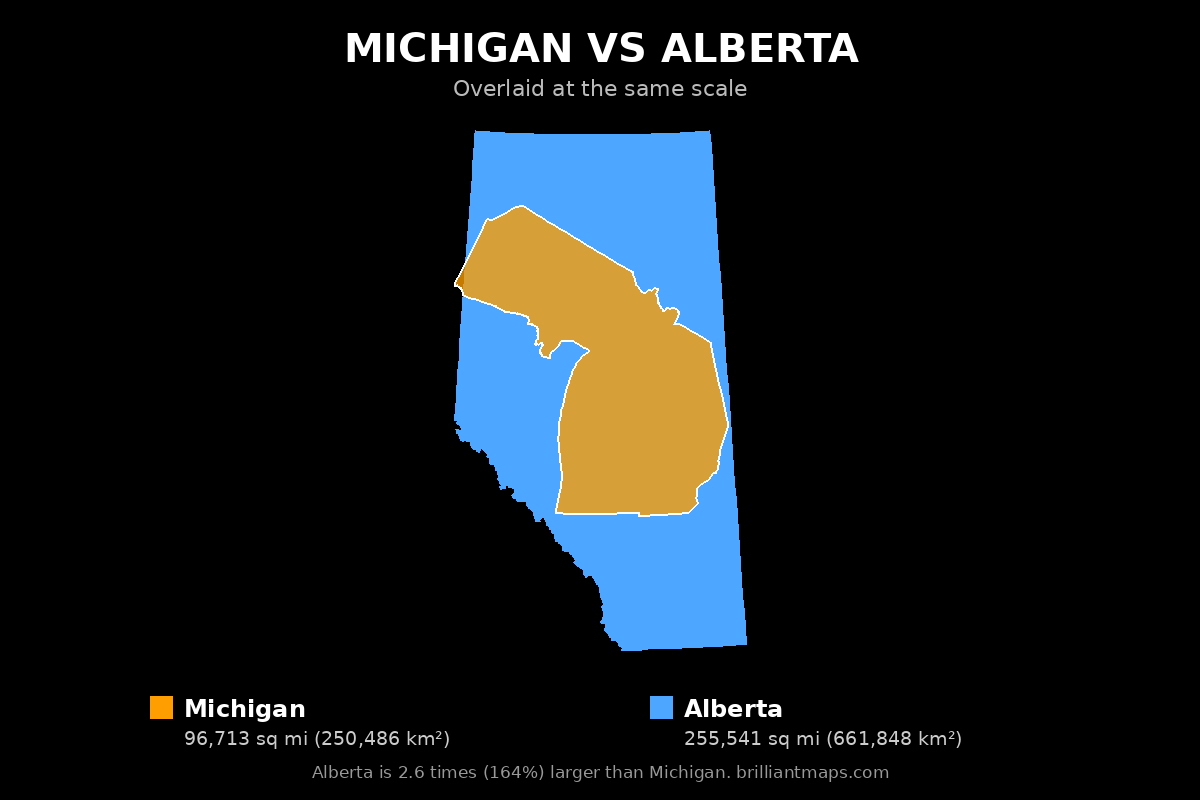 Michigan vs Alberta Size Comparison Map