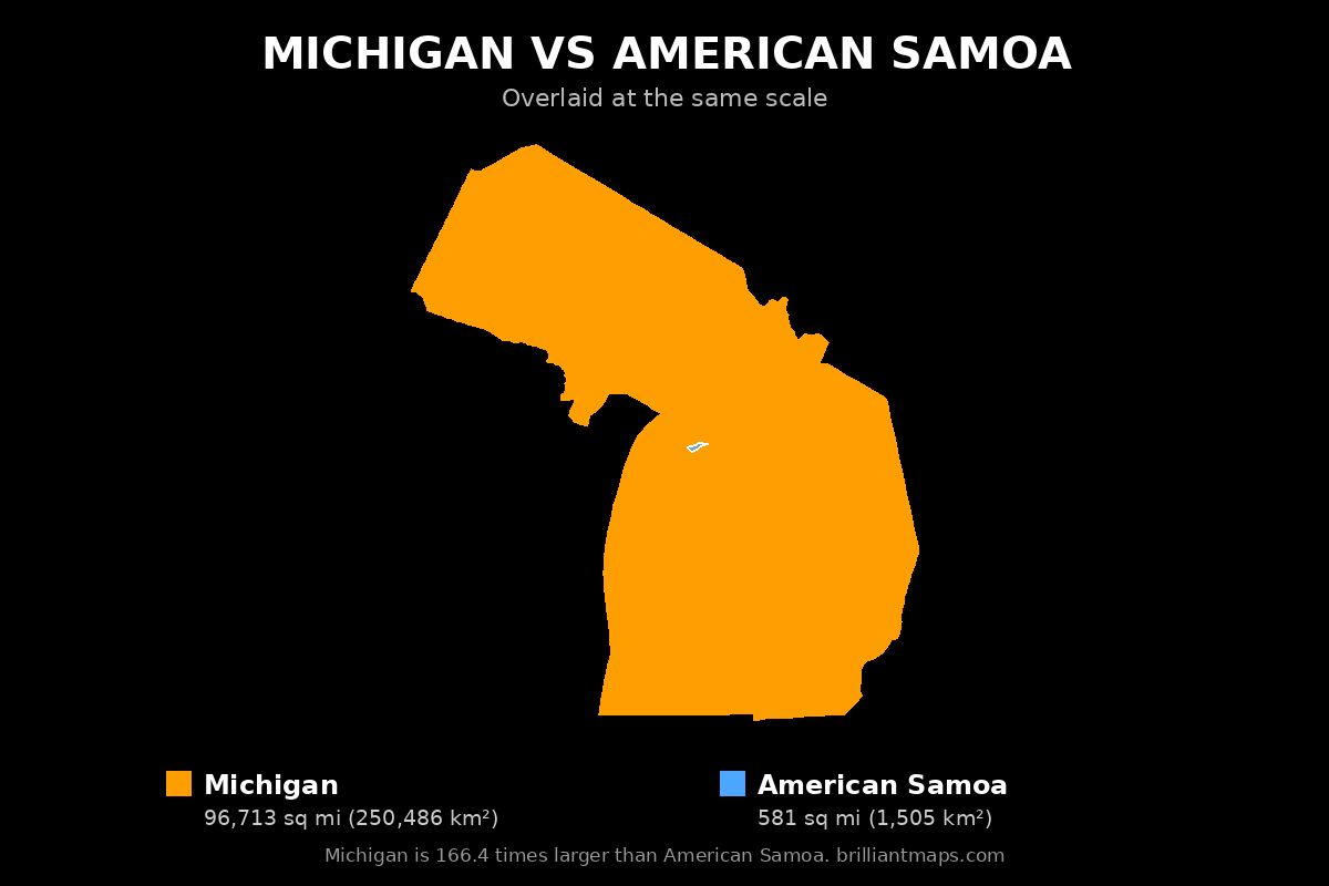 Michigan vs American Samoa Size Comparison Map