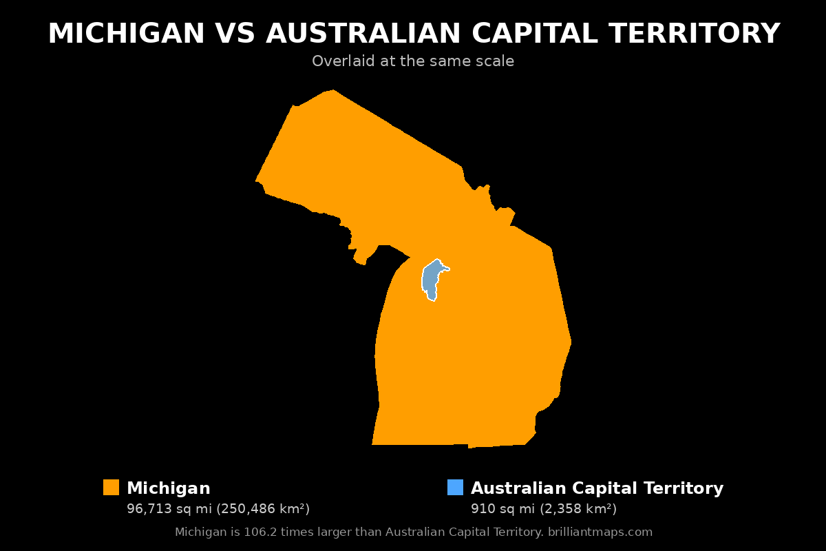Michigan vs Australian Capital Territory Size Comparison Map