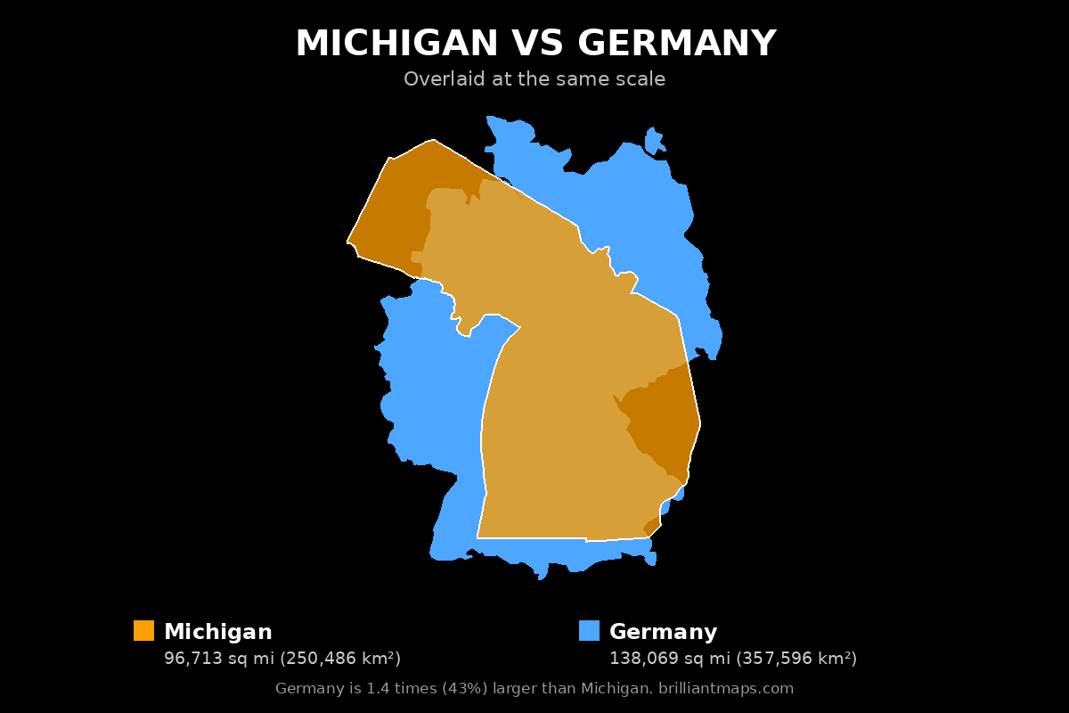 Michigan vs Germany Size Comparison Map