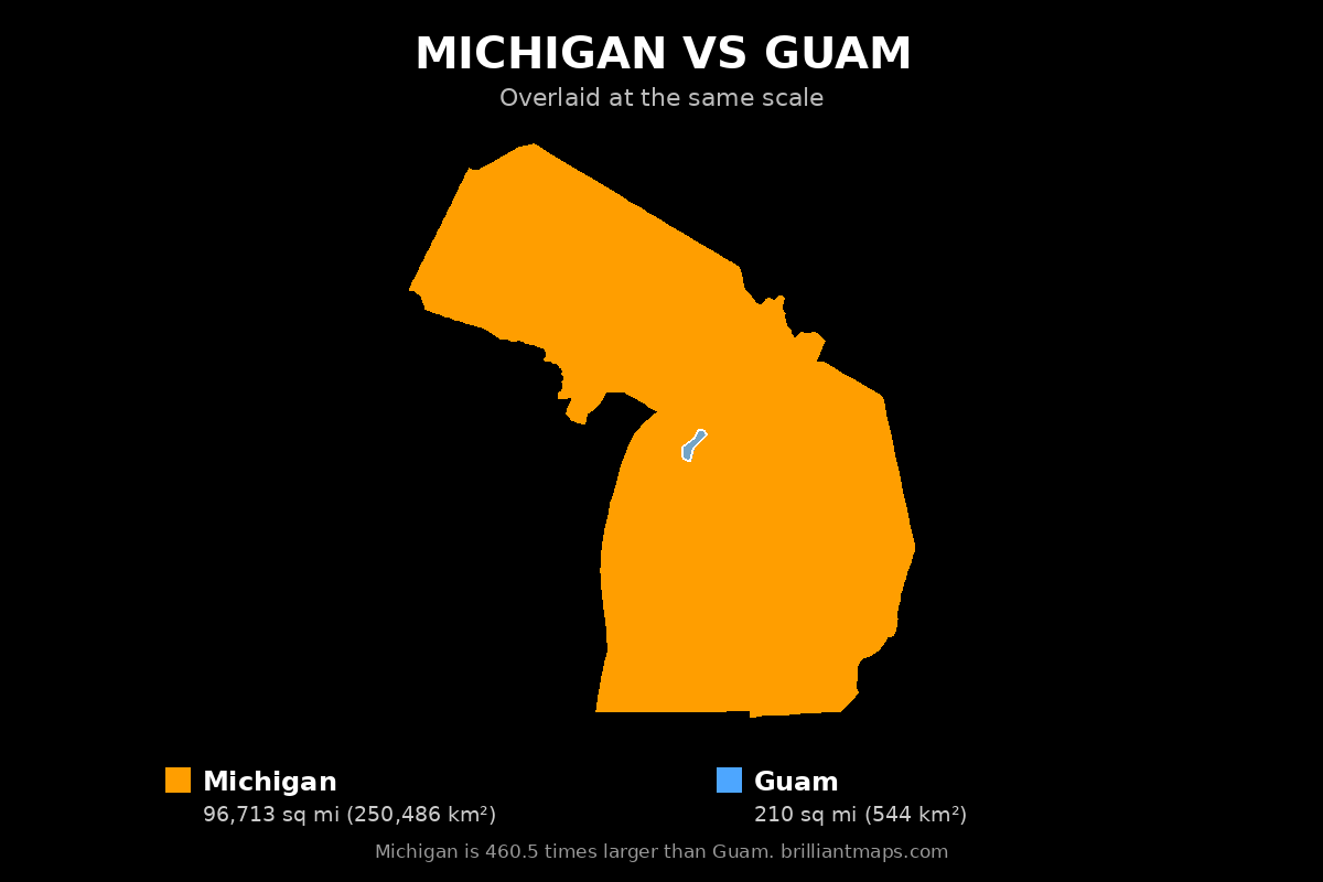 Michigan vs Guam Size Comparison Map