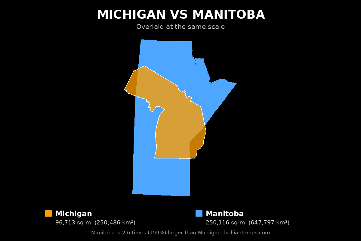 Michigan vs Manitoba Size Comparison Map