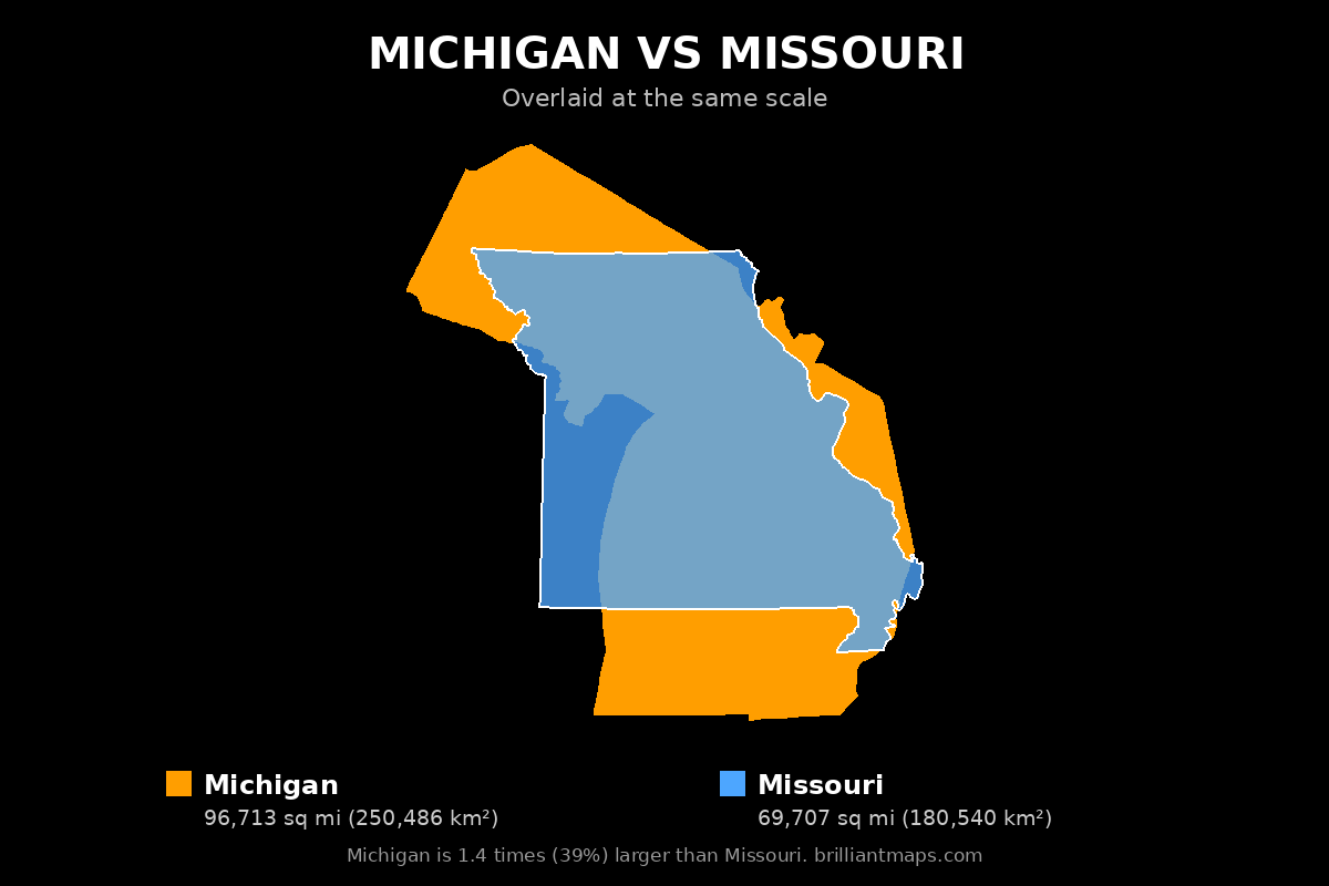 Michigan vs Missouri Size Comparison Map