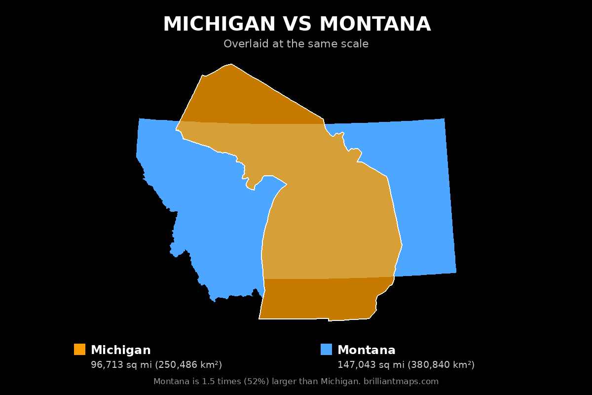 Michigan vs Montana Size Comparison Map