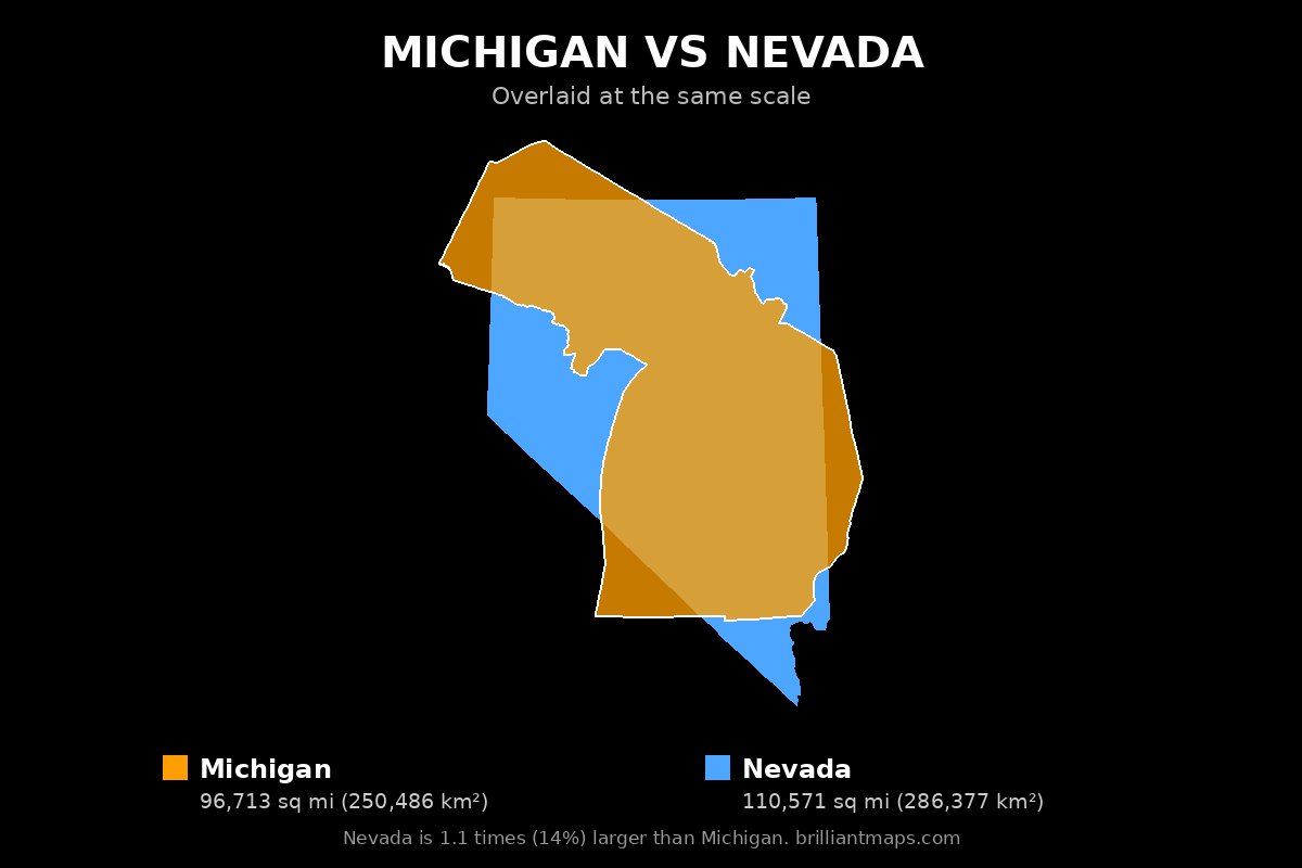 Michigan vs Nevada Size Comparison Map