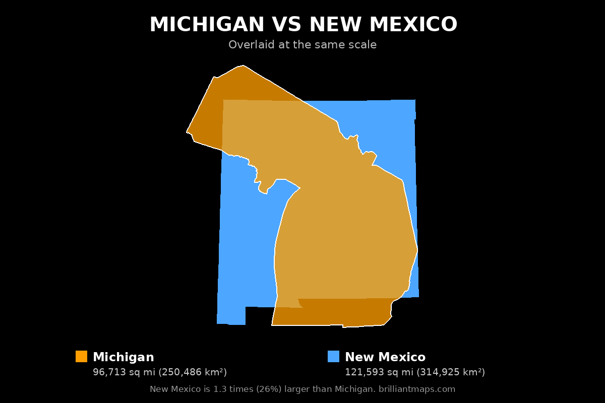 Michigan vs New Mexico Size Comparison Map