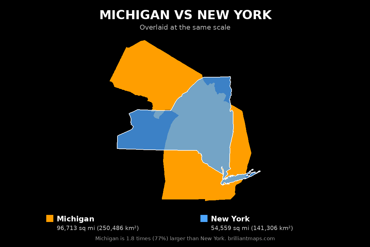 Michigan vs New York Size Comparison Map