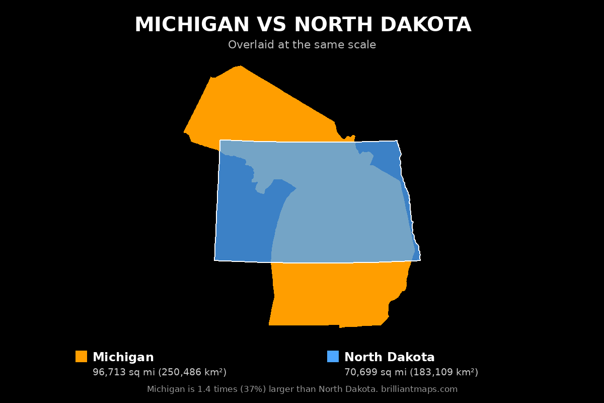 Michigan vs North Dakota Size Comparison Map