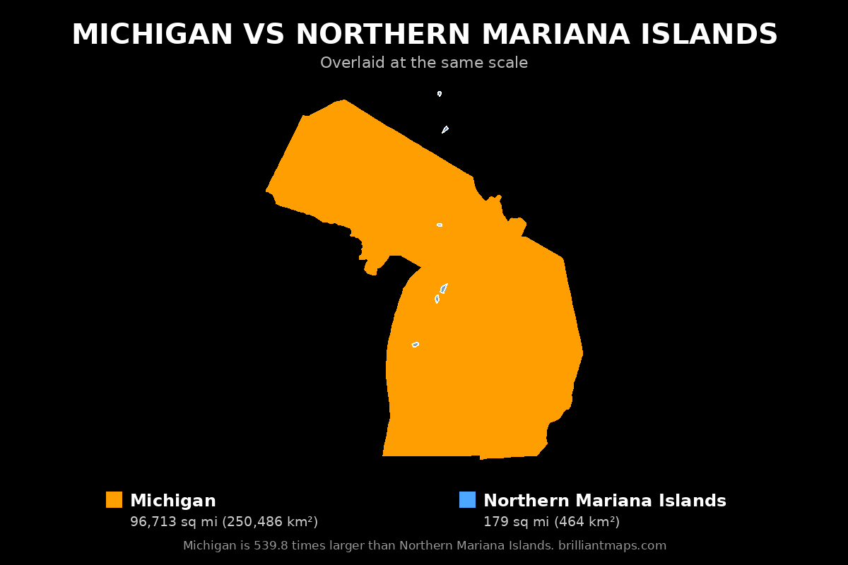 Michigan vs Northern Mariana Islands Size Comparison Map