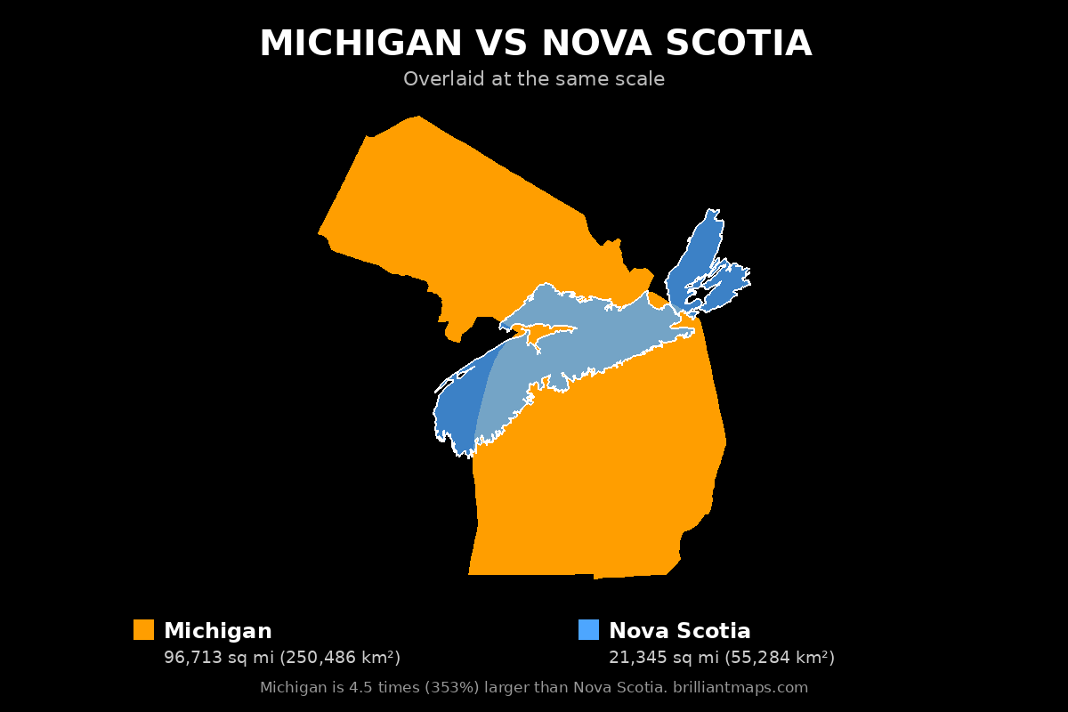 Michigan vs Nova Scotia Size Comparison Map