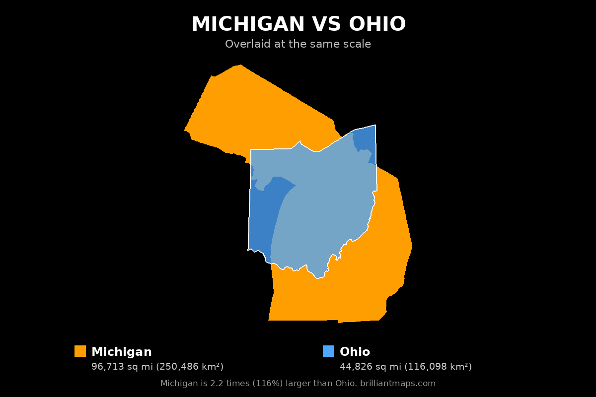Michigan vs Ohio Size Comparison Map