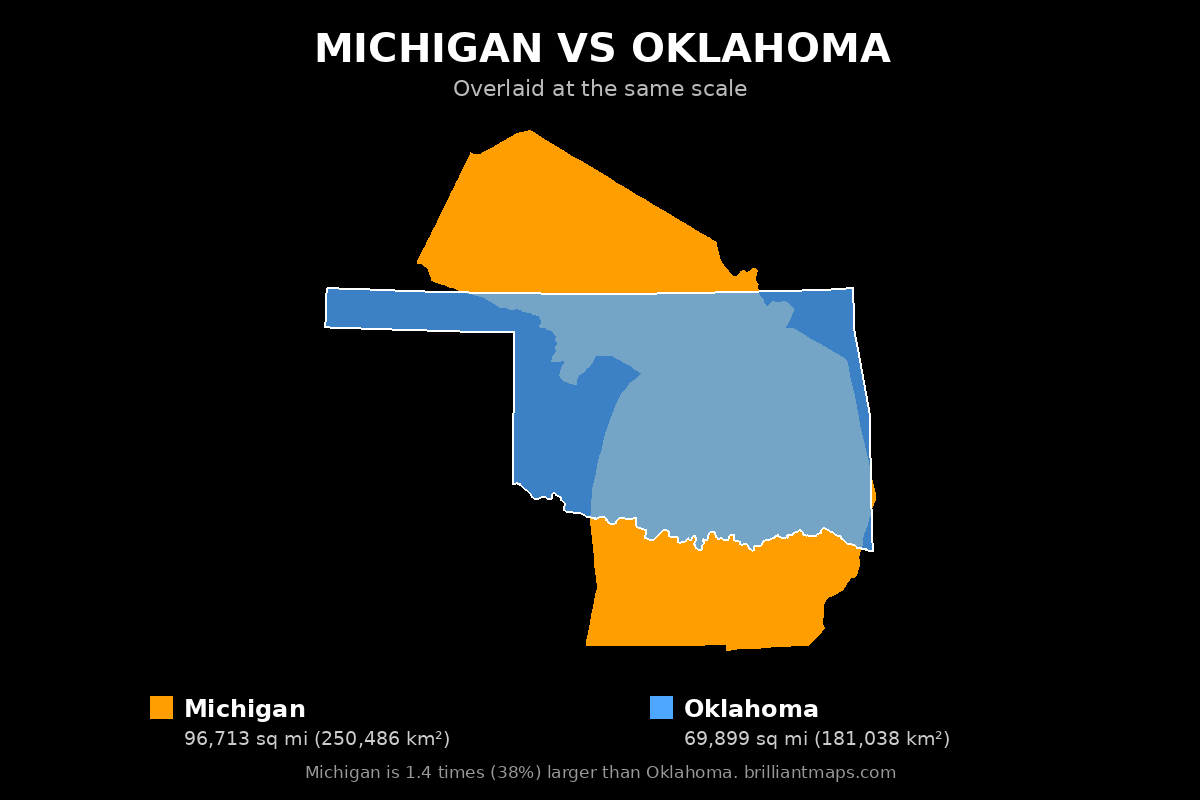 Michigan vs Oklahoma Size Comparison Map