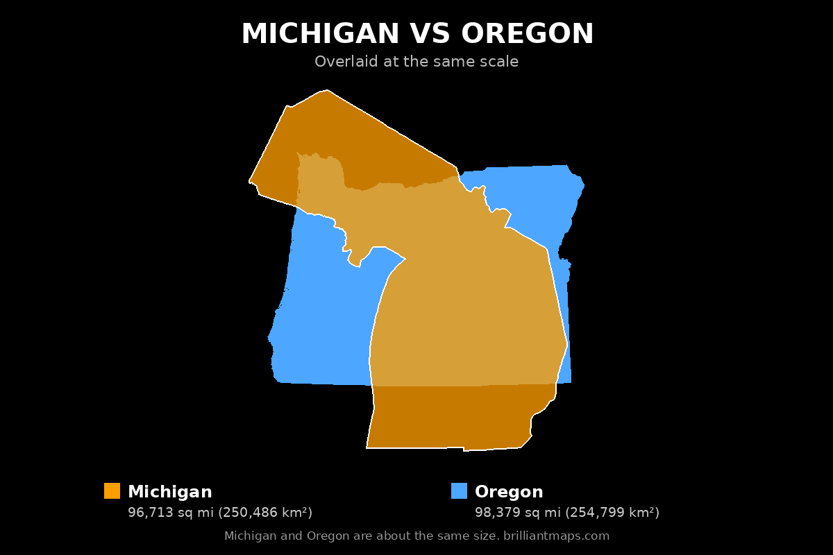 Michigan vs Oregon Size Comparison Map