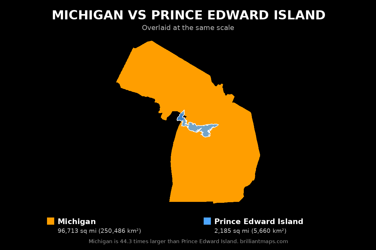 Michigan vs Prince Edward Island Size Comparison Map
