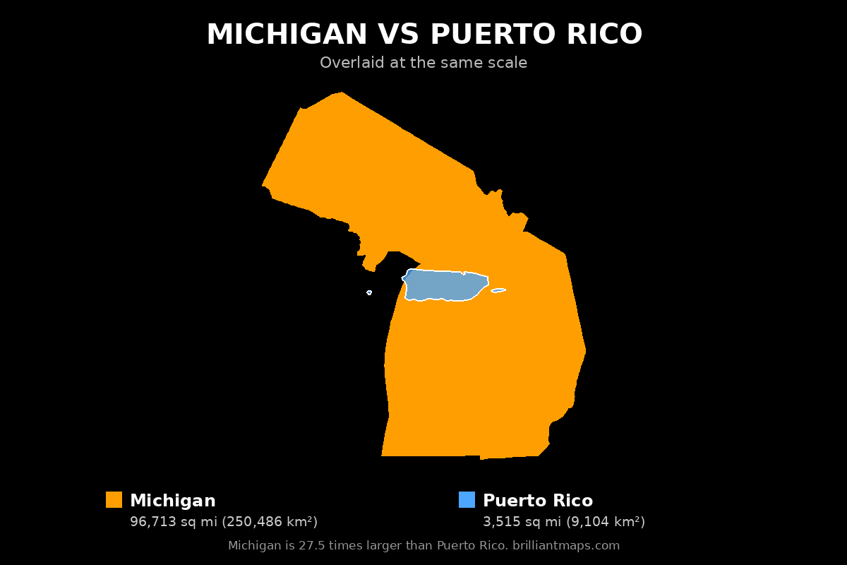 Michigan vs Puerto Rico Size Comparison Map