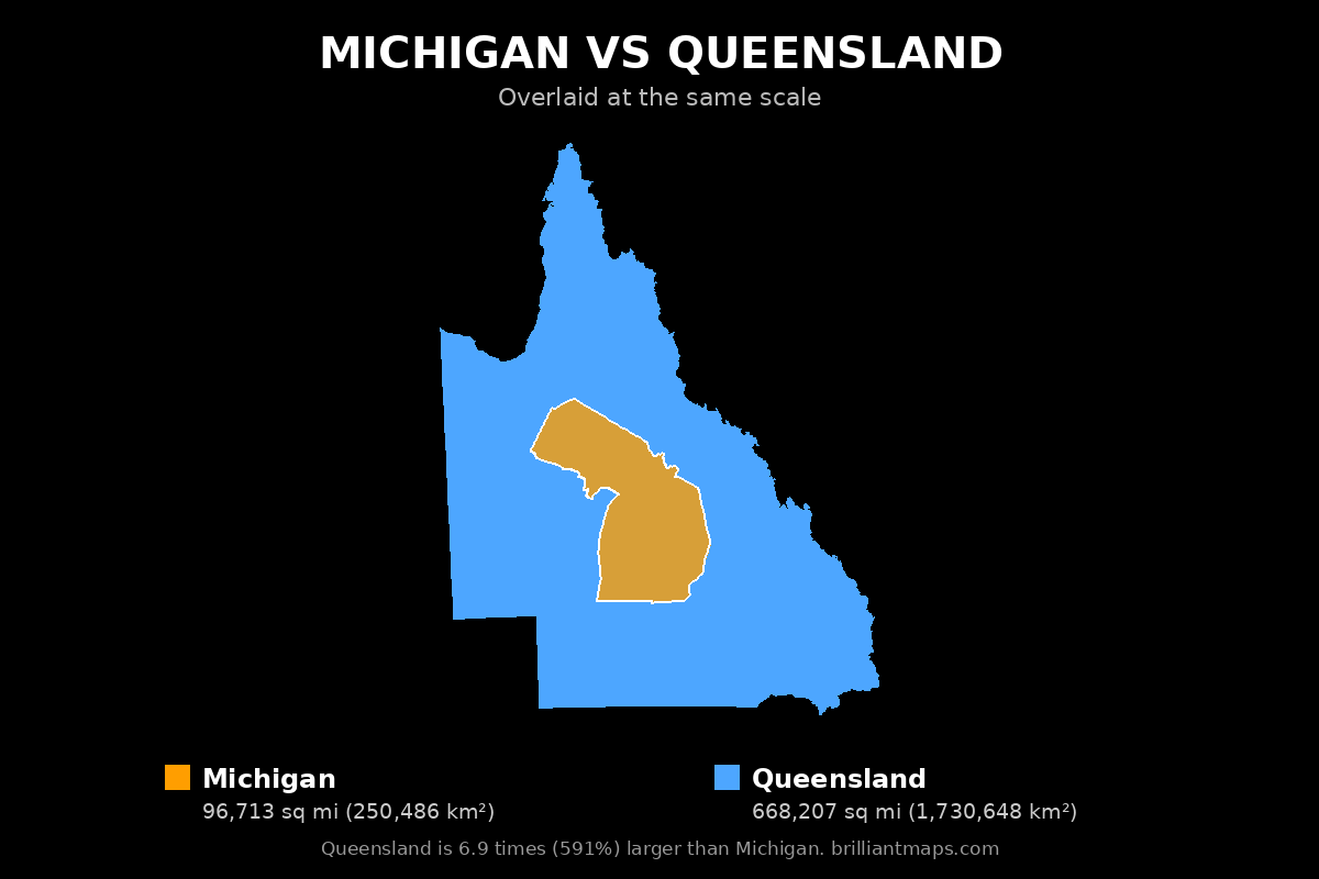 Michigan vs Queensland Size Comparison Map