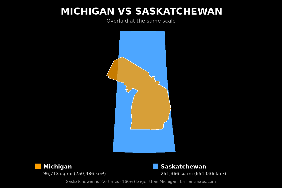 Michigan vs Saskatchewan Size Comparison Map
