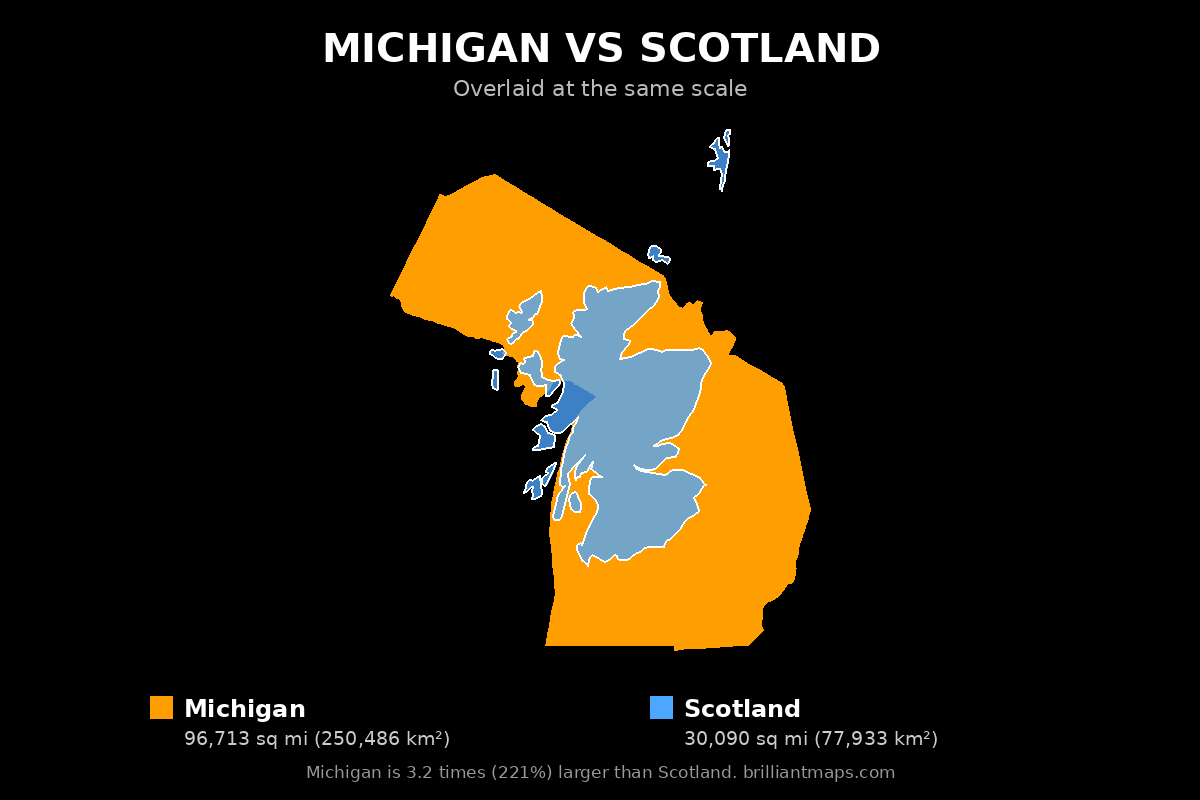 Michigan vs Scotland Size Comparison Map