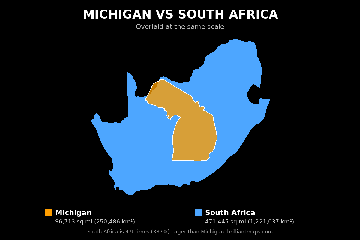 Michigan vs South Africa Size Comparison Map