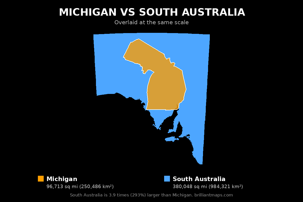 Michigan vs South Australia Size Comparison Map