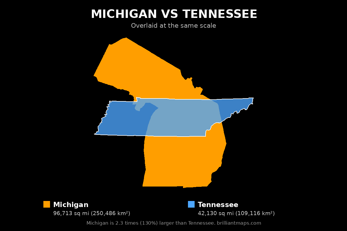 Michigan vs Tennessee Size Comparison Map