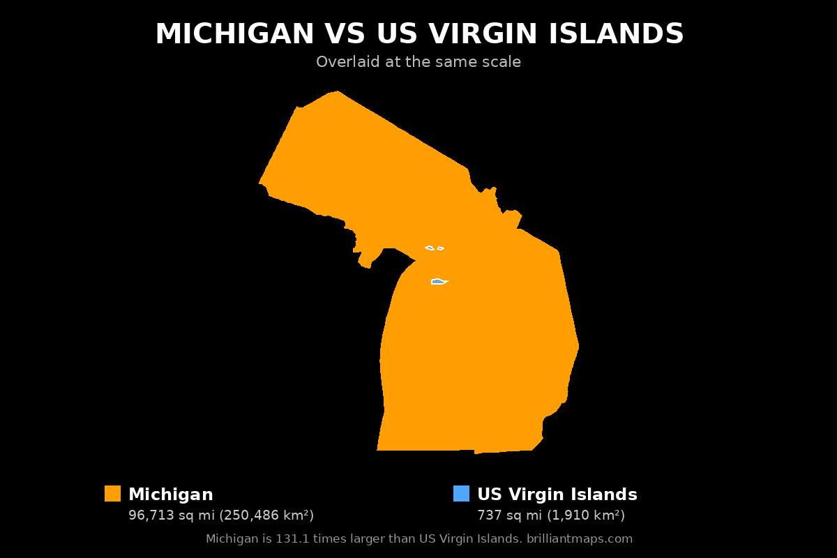 Michigan vs US Virgin Islands Size Comparison Map