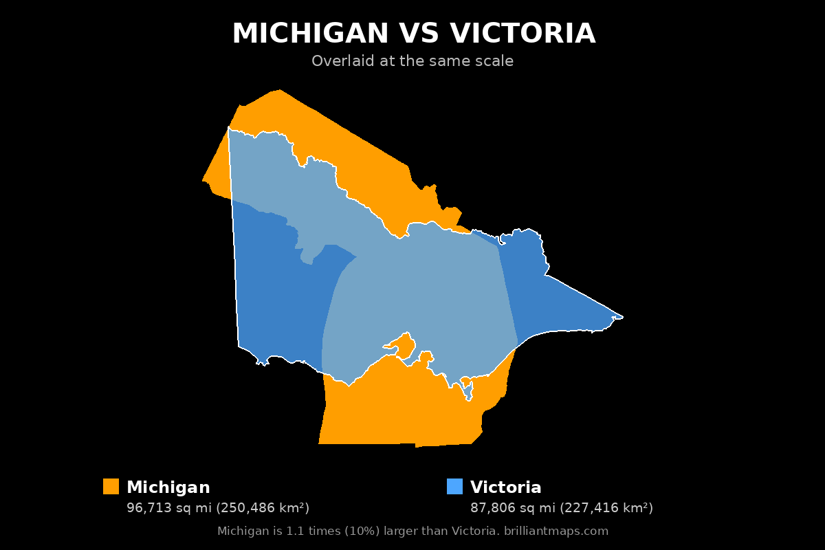 Michigan vs Victoria Size Comparison Map