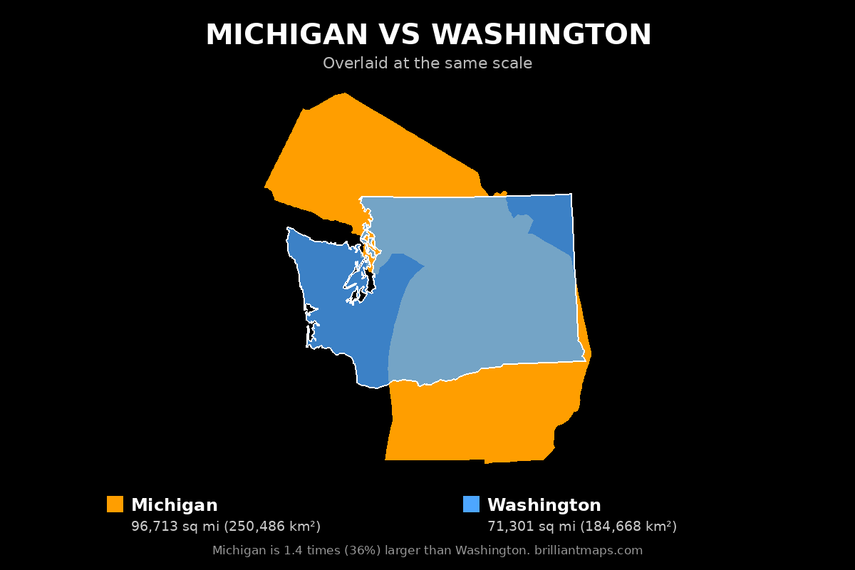 Michigan vs Washington Size Comparison Map