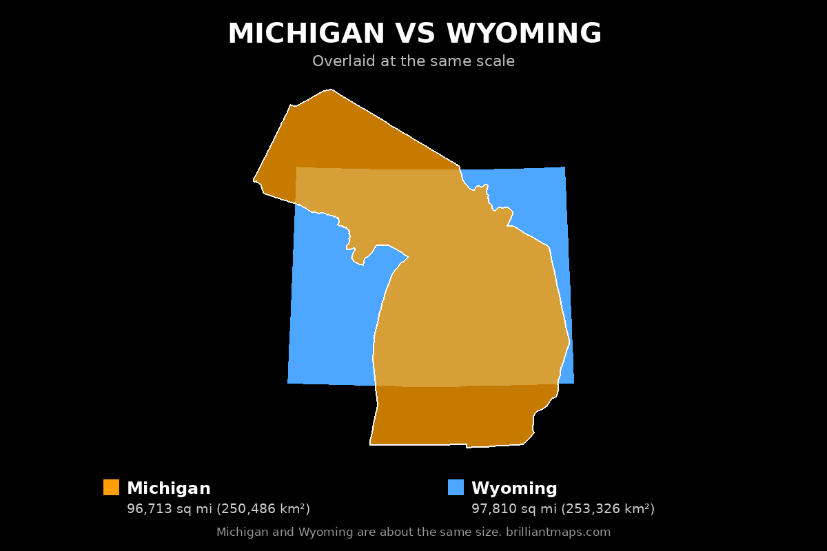 Michigan vs Wyoming Size Comparison Map