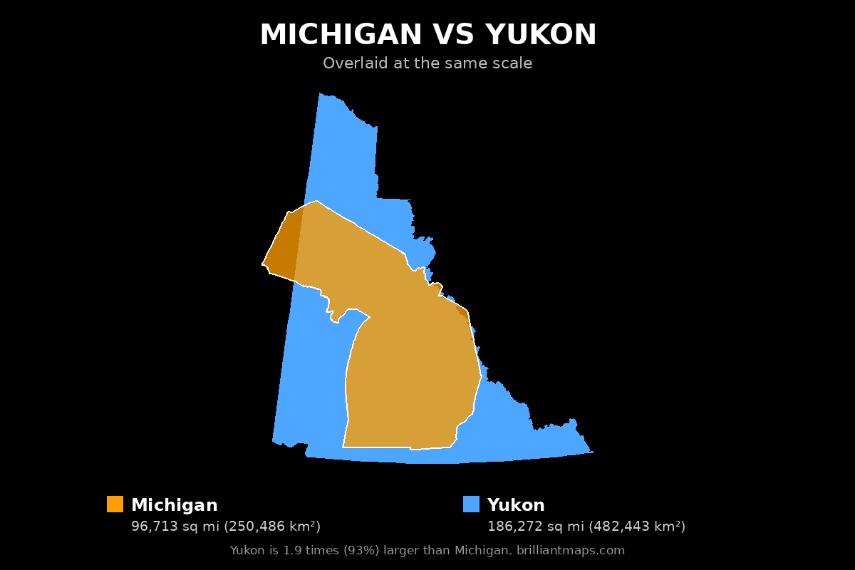 Michigan vs Yukon Size Comparison Map